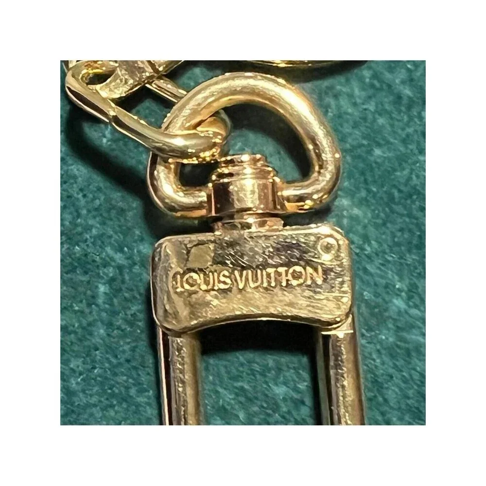 Louis Vuitton gold Bag Charm Keychain Made in Italy Carabiner Ring Slide EC